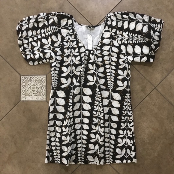 India, Indian Tunic. Black and White, Gold NWT. - Picture 1 of 3